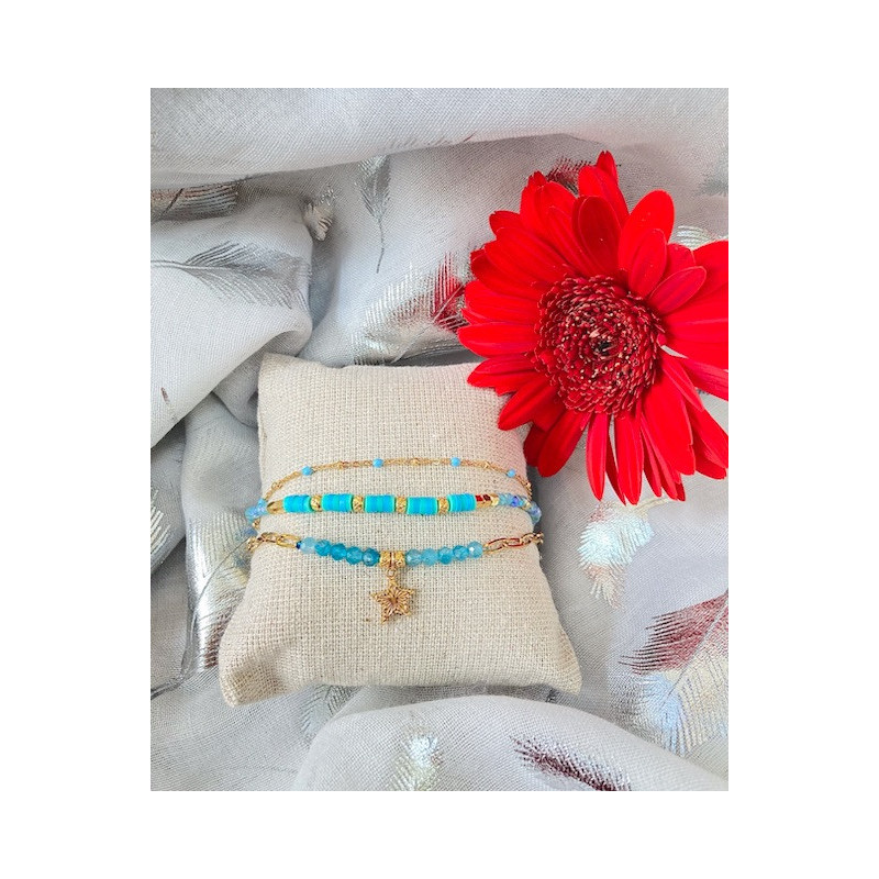 Bracelet - triple « Simple Star » - bleu clair