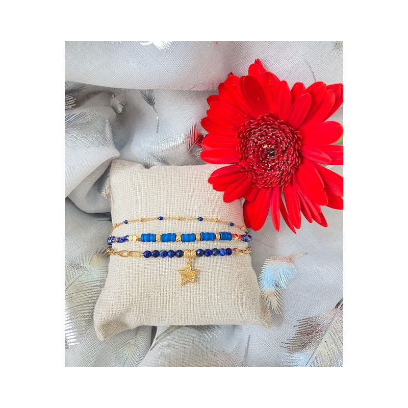 Bracelet - triple « Simple star » - bleu nuit