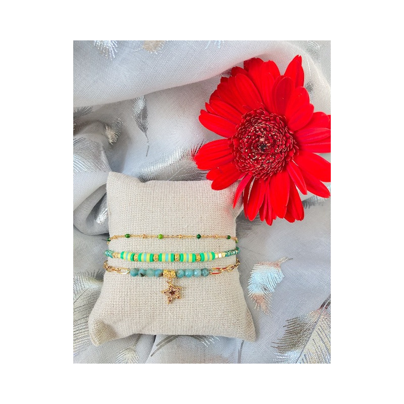 Bracelet - triple « Simple Star » - vert clair
