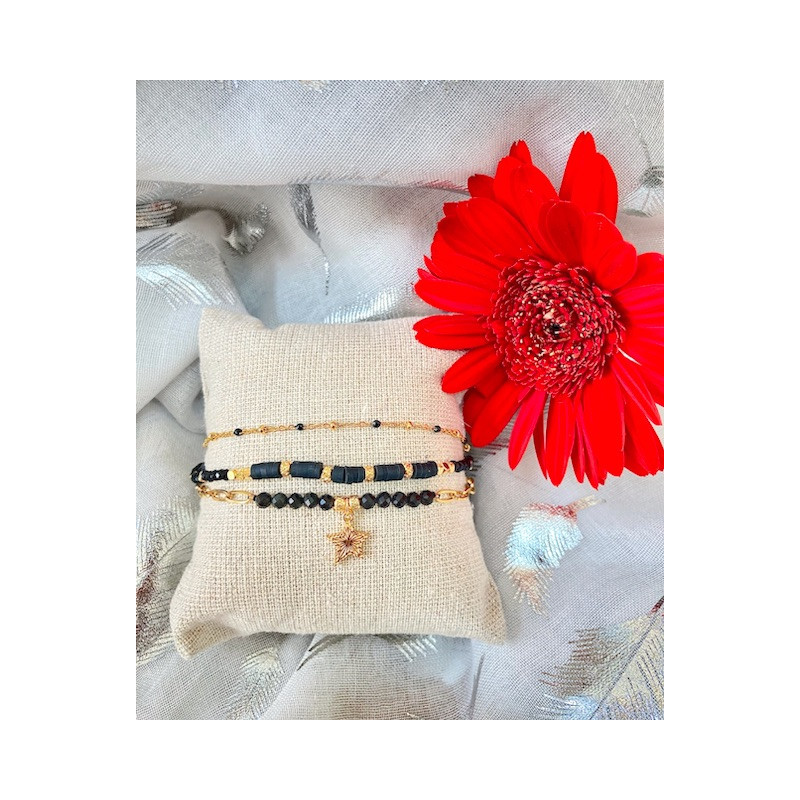 Bracelet triple - « Simple Star » - noir