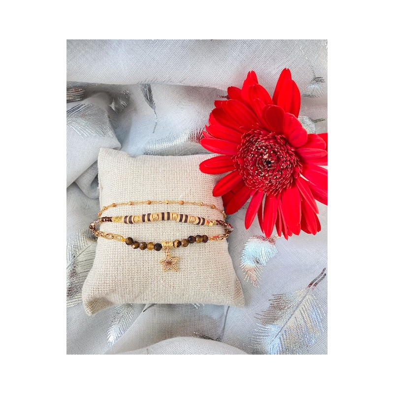 Bracelet -  triple «Simple Star » - marron