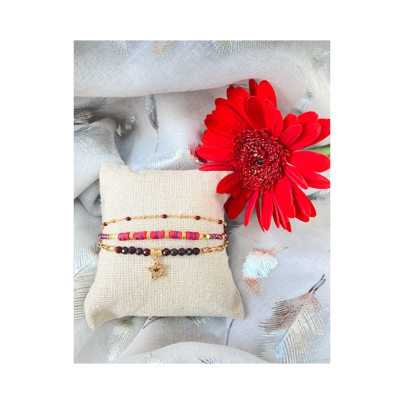 Bracelet - triple « Simple Star » - grenat