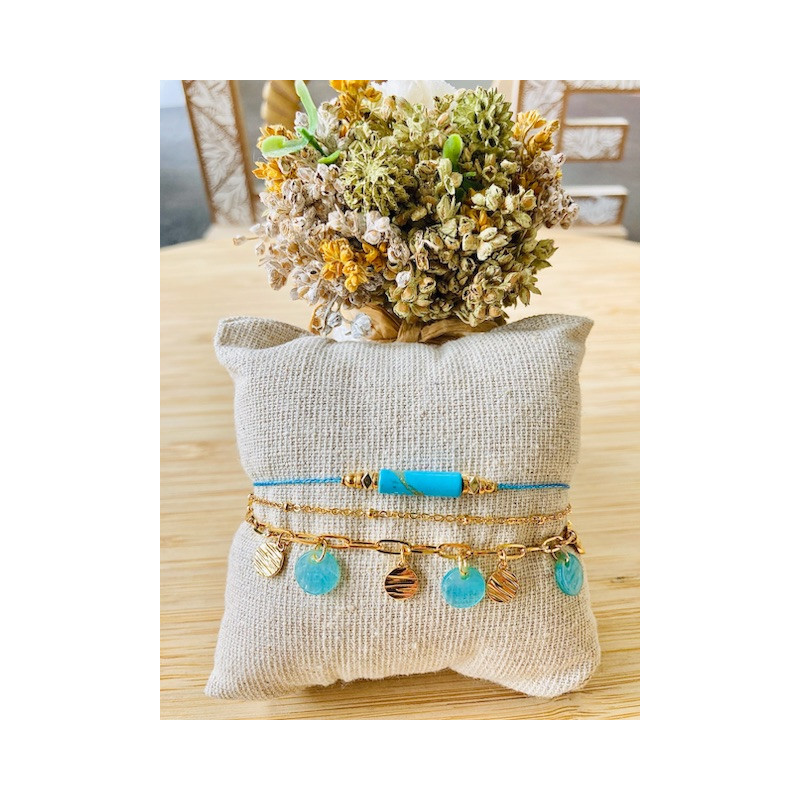 Bracelet - triple  « Esmeralda » - bleu clair