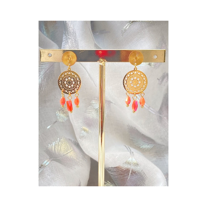 Boucles d’oreille - Claudine -  rose-orangé