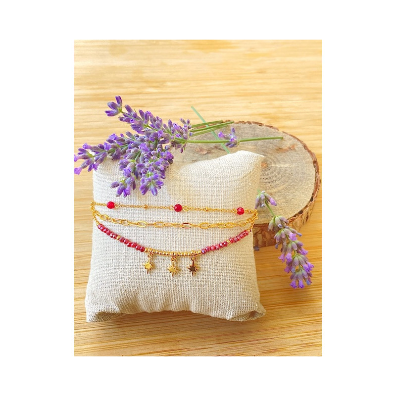 Bracelet - triple Stars - prune