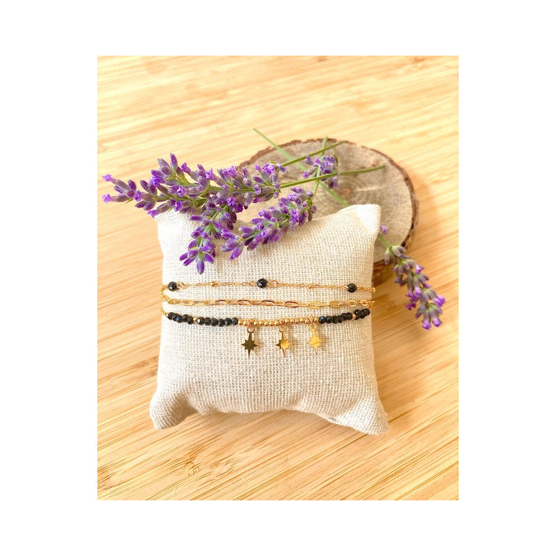 Bracelet - triple Stars - noir