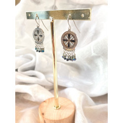 Boucles d’oreilles - Indienne - rose et blanc